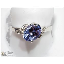 39) 10K WHITE GOLD TANZANITE AND 6 DIAMOND RING