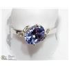 Image 1 : 39) 10K WHITE GOLD TANZANITE AND 6 DIAMOND RING