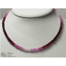 43) 14K YELLOW GOLD RUBY & SAPPHIRE BEAD NECKLACE
