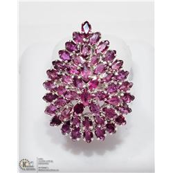 46) STERLING SILVER RUBY TEAR SHAPED CLUSTER RING