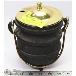 VINTAGE CAST IRON FIRE STARTER POT WITH BRASS