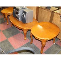 2 OAK END TABLES AND COFFEE TABLE