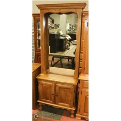 MIRRORED OAK HALL STAND WITH STORAGE & CLAW FEET