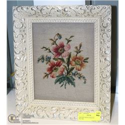 VINTAGE CROSS-STICK FLOWER PICTURE
