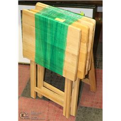 SET OF 4 WOOD FOLD-OPEN TV TRAYS, NO STAND