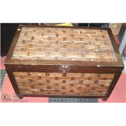 WOOD AND WICKER STORAGE CHEST