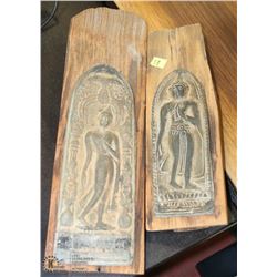 PAIR OF METAL AND WOOD DECORATIVE ORNAMENTS