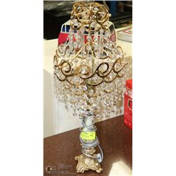 MARBLE AND BRASS WITH TEAR DROP CRYSTAL LIKE TABLE