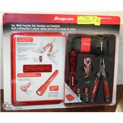 SNAP ON 3PC MULTI FUNCTION TOOLS, KEYCHAIN, AND