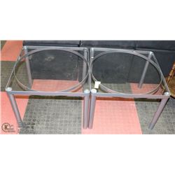 PAIR OF METAL AND GLASS END TABLES