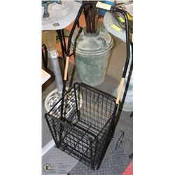 METAL WHEELIE SHOPPING BASKET ON WHEELS . FOLDS