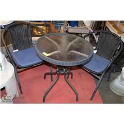 BISTRO SET WITH GLASS TOP TABLE, 2 CHAIRS AND
