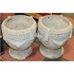 2 LARGE WHITE DECORATIVE STONE PLANTERS 17" TALL