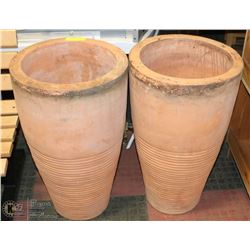 2 LARGE ORANGE STONE PLANTERS 26" TALL