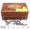 Image 1 : HAND CARVED WOOD BOX WITH BLUE CRYSTAL AND