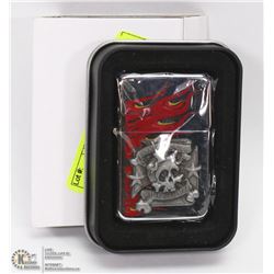 NEW ZIPPO STYLE LIGHTER W/ SKULL AND TATTOO YOUR