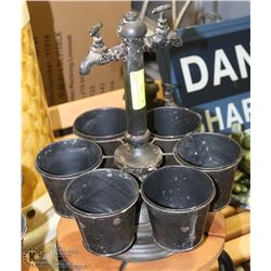 RUSTIC METAL TAP 6 POT PLANTER HOLDER