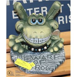 BEWARE OF FROG LAWN GARDEN ORNAMENT 10" TALL