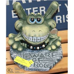 BEWARE OF FROG LAWN GARDEN ORNAMENT 10" TALL