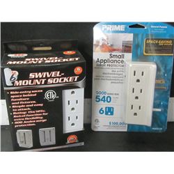 2 New 6 outlet Surge Protection Sockets / 1 swivel & 1 side space saver