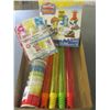 Image 1 : Flat of kids items / 4 large Bubble blowers / Badminton Birdies / tie dye &