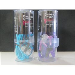 2 New Dinosaur Driver Metal Zipper Portable Headphones / blue-purple