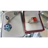 Image 2 : STERLING ENAMELED PENDANT NECKLACE AND PERIDOT EARRINGS AND DINNER RING