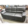 Image 2 : NEW WHITNEY 3 PIECE GREY LEATHER MODERN MOTION RECLINING SOFA SET, WITH WHITE STICHING AND DROP DOWN
