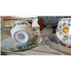 Image 2 : LOT OF CHINA CUPS AND SAUCERS AND PEWTER DISH ON STAND