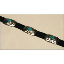 Navajo sterling silver and leather belt, fitted with a silver buckle and 12 conchas each formed...