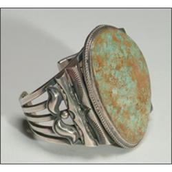 Navajo sterling silver open bangle, formed in an open work style with 5 wrought bands surmounte...