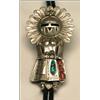 Image 1 : Navajo sterling silver and leather bolo tie, realistically formed as a kachina with applied and...