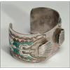 Image 1 : 2 Navajo sterling silver watch bands, the first formed as a flat cuff and decorated with inlaid...