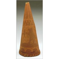 A Woodland birch bark moose call, with animal decoration, 15.5" - 39.4 cm., See illustration...