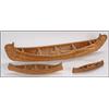 Image 1 : A Woodland birchbark and wood frame model canoe with floral decoration, together with two smaller...