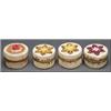 Image 1 : A group of four Woodland circular lidded birch bark boxes, each decorated with colourful quillwor...