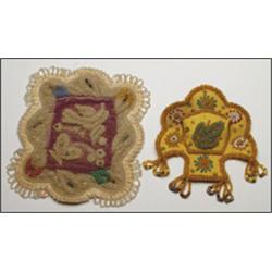 A Mohawk whimsy beaded match holder, together with a similar miniature cushion cover, 7" - 17.8 c...