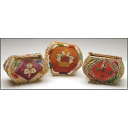 A group of three Mohawk whimsy boxes, each decorated with floral beadwork, 6" - 15.2 cm., See i...