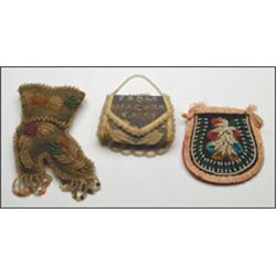 A Seneca floral beaded cloth pouch, together with a Mohawk whimsy beaded Niagara Falls miniature...