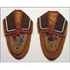 Image 1 : A pair of Woodland cloth and hide moccassins, decorated with floral beadwork and red trade cloth,...
