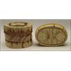Image 1 : Two Woodland circular lidded birch bark containers, both decorated with floral quill work, 5" - 1...
