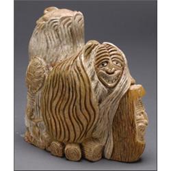 LEROY HILL,, A carved stone depiction, "The History of the False Face Society", signed and date...