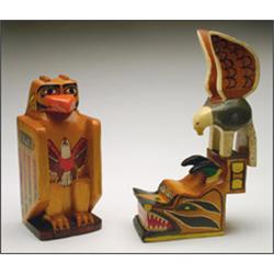 STAN O. TENTON, A Northwest Coast carved and painted wood Thunderbird, together with a similar...