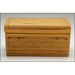 ROCKY JONES (1949-), A Northwest Coast carved wood "Hummingbird - Watchman" lidded box, signed...