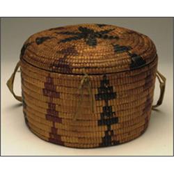A Northwest Coast Salish circular lidded woven cedar container, 10" - 25.4 cm., See illustratio...