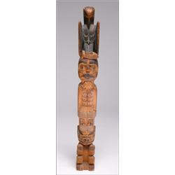 A Northwest Coast carved and painted wood totem pole, 23" - 58.4 cm., See illustration, Est....