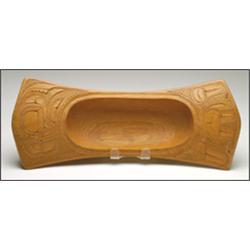 FRED YELTATZIE, Massett, B.C.:, A Haida carved wood ceremonial Eagle bowl, signed, 17" - 43.2 c...