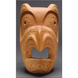 ROCKY JONES (1949-),, A Northwest Coast carved wood Owl mask, signed and dated '80, 11" - 27.9...