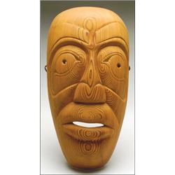ROCKY JONES(1949-), A Northwest Coast carved wood portrait mask, signed and dated '80, 15.5" -...