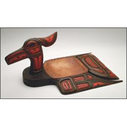 R. THOMAS, Nanaimo, B.C.:, A Northwest Coast carved and painted wood Loon ceremonial food bowl,...